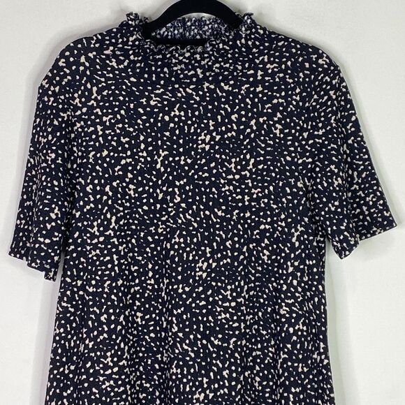 Zara Ruffle Mock Neck Spotted Short Sleeve Whimsy Goth Dress Women's Size Small - Picture 4 of 7
